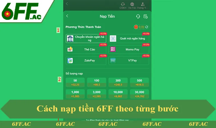 Hướng dẫn chi tiết cách nạp tiền 6FF theo từng bước